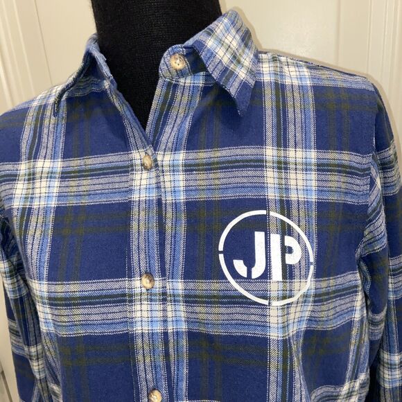 Backpacker J.P. TYLER,TEXAS 2013 Flannel Blue Plaid Long Sleeve Shirt  Medium - Picture 2 of 16